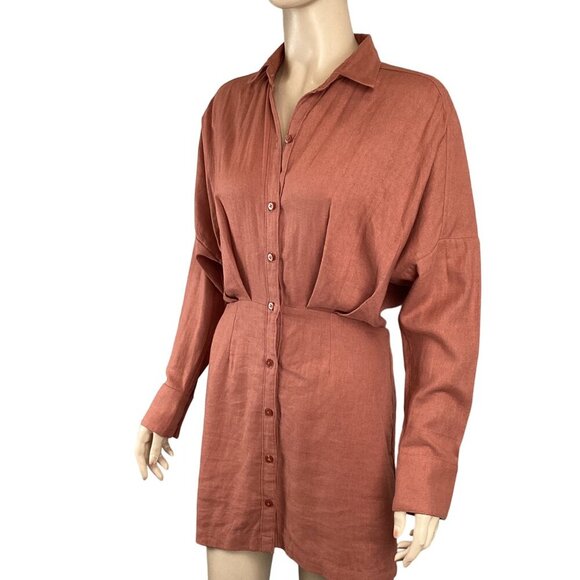 Abercrombie & Fitch Button-Up Linen-Blend Dress Size Small Rust Long SLeeve - Picture 4 of 8